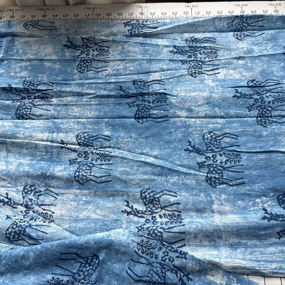 Vintage Indian Block Print Cotton Fabric – Blue Deer Motif – 3 Yards - Picture 8 of 11